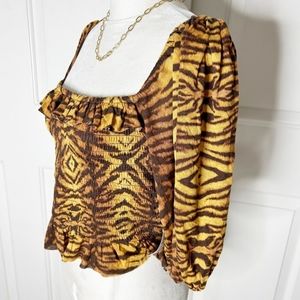 Urban Outfitters Animal Tiger Smocked Crop Top